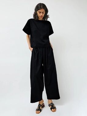 Black Crane wide leg pant trouser cotton wool blend la garconne totokaelo S